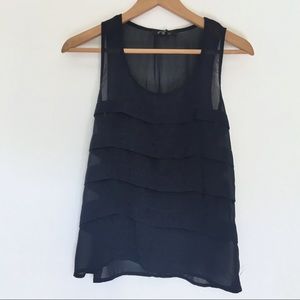F21 • Sheer tank top | tiered ruffle | navy blue